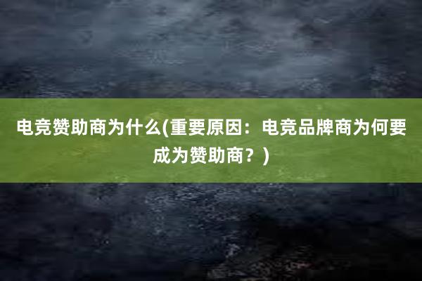 电竞赞助商为什么(重要原因：电竞品牌商为何要成为赞助商？)