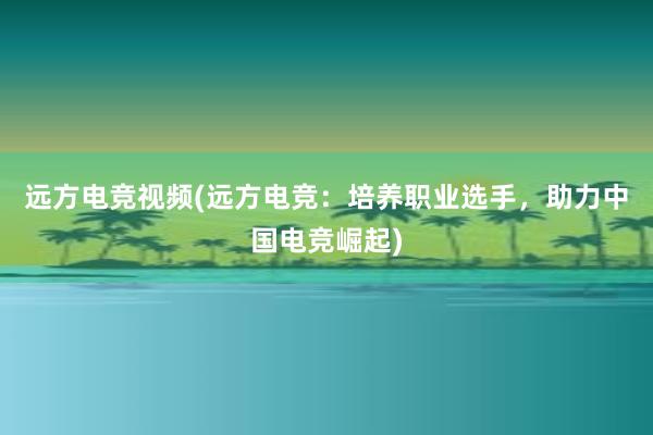 远方电竞视频(远方电竞：培养职业选手，助力中国电竞崛起)