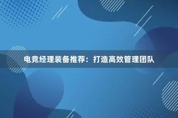 电竞经理装备推荐：打造高效管理团队